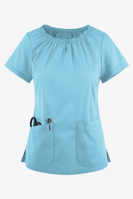 Butter-Soft STRETCH Women's 6-Pocket Short Sleeve Peasant Style Scrub Top