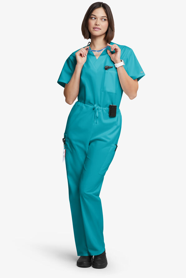 Butter-Soft Originals Unisex 4-Pocket Drawstring Relaxed Straight Leg Scrub Pants - Short - Teal - 4