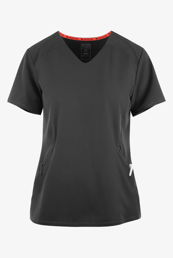 Blusa médica Infinity GNR8 STRETCH con cuello en V y 2 bolsillos para mujer - Black - 1