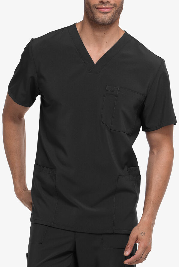 Dickies EDS Essentials Men's 4-Pocket STRETCH V-Neck Scrub Top - Black - 4
