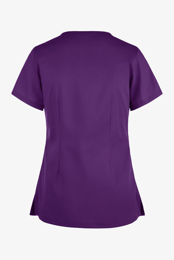 Butter-Soft STRETCH Women's 2-Pocket Asymmetric Keyhole Scrub Top - Eggplant - 2