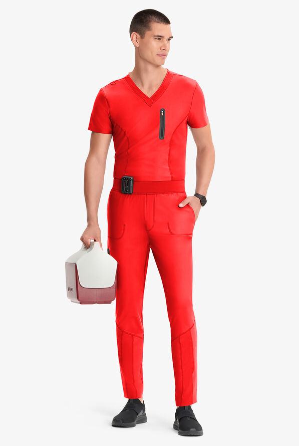 Infinity GNR8 Kinetic Knit Men's 4-Pocket STRETCH Zipper Cargo Hybrid Jogger Scrub Pants - Firebird - 4