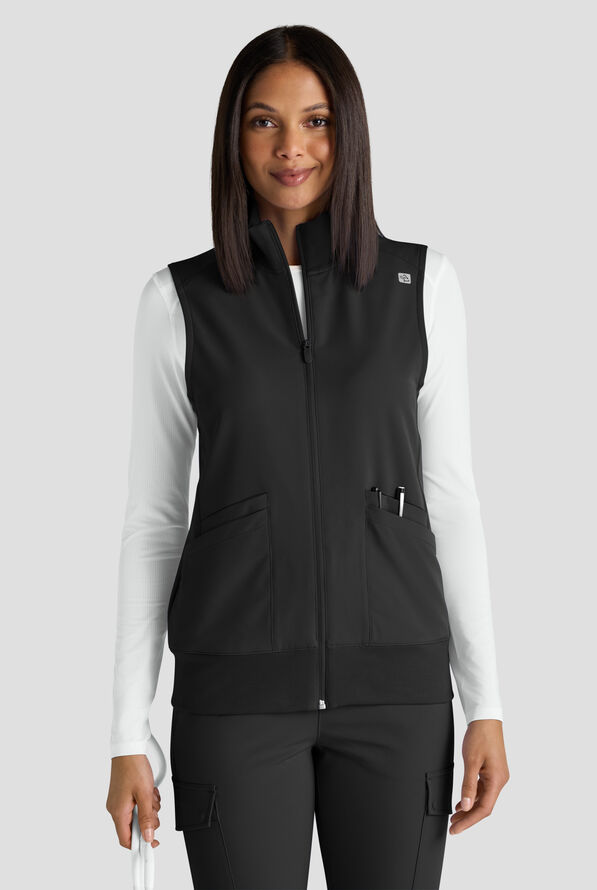 ReSurge Ebro Women's 6-Pocket Zip Front Stand Scrub Vest - Black - 1