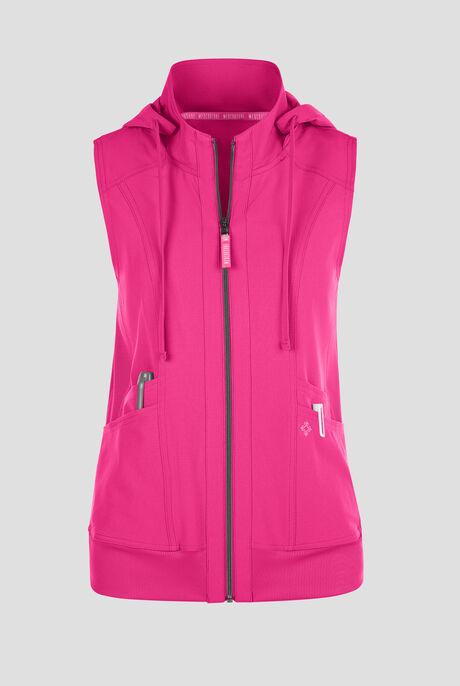Med Couture Amp Women's 4-Pocket STRETCH Zip Front Removable Hoodie Scrub Vest
