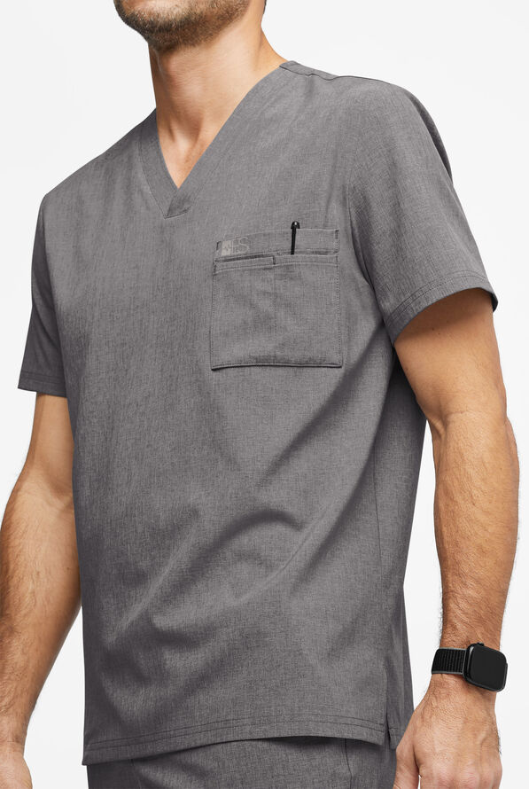 Easy STRETCH Riley Unisex 3-Pocket V-Neck Scrub Top - Graphite Heather - 2