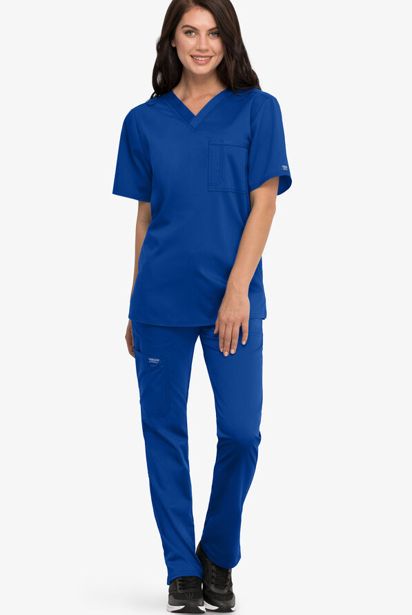 Cherokee Workwear Revolution Unisex 1-Pocket STRETCH V-Neck Scrub Top - Royal - 4