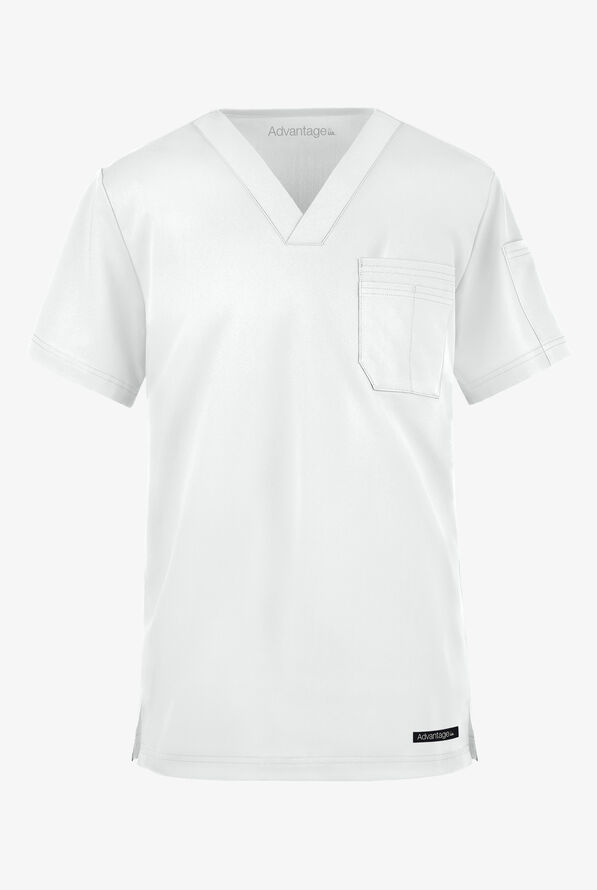 Advantage STRETCH Men's 4-Pocket V-Neck Scrub Top - White - 1