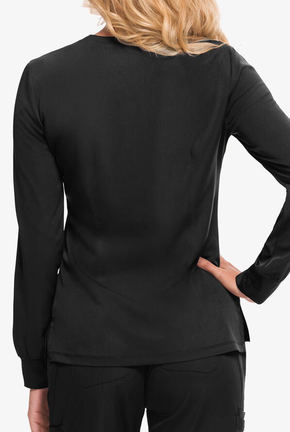 HH Works by Healing Hands Megan Women's 4-Pocket STRETCH Round Neck Warm-Up Scrub Jacket - Black - 2