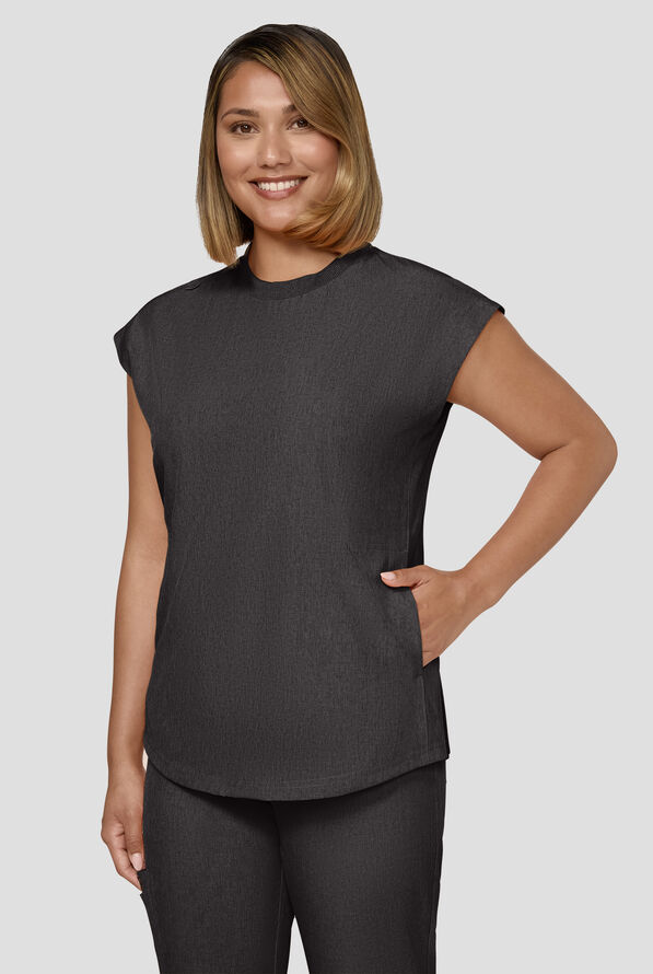 koi Basics Kenley Women's STRETCH 3-Pocket Dolman Sleeve Crew Neck Scrub Top - Charcoal - 2