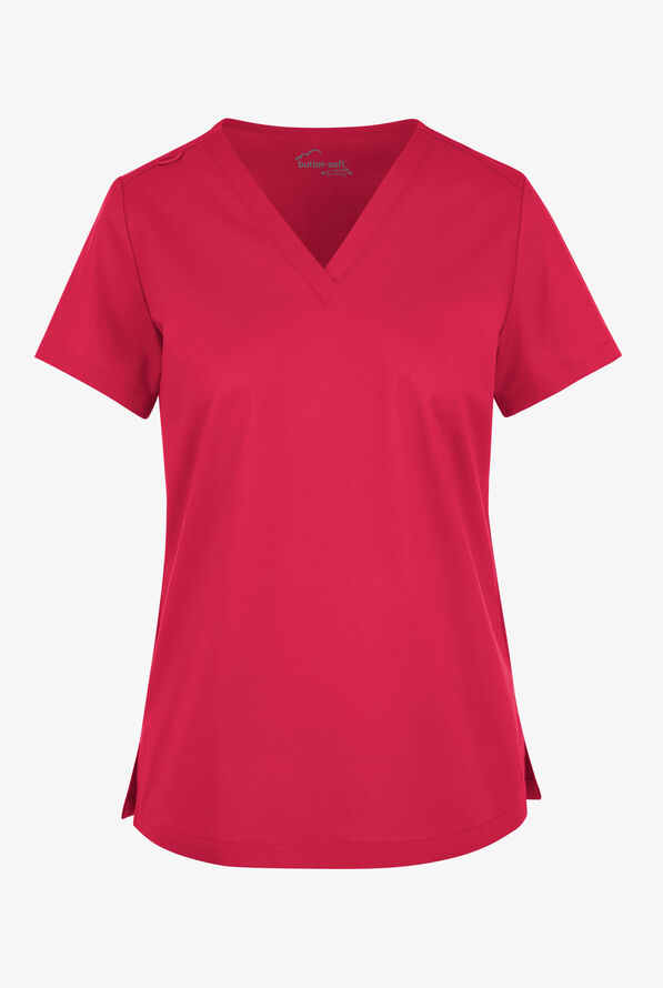 Butter-Soft STRETCH Women's V-Neck Tuck In Top - Ruby - 1