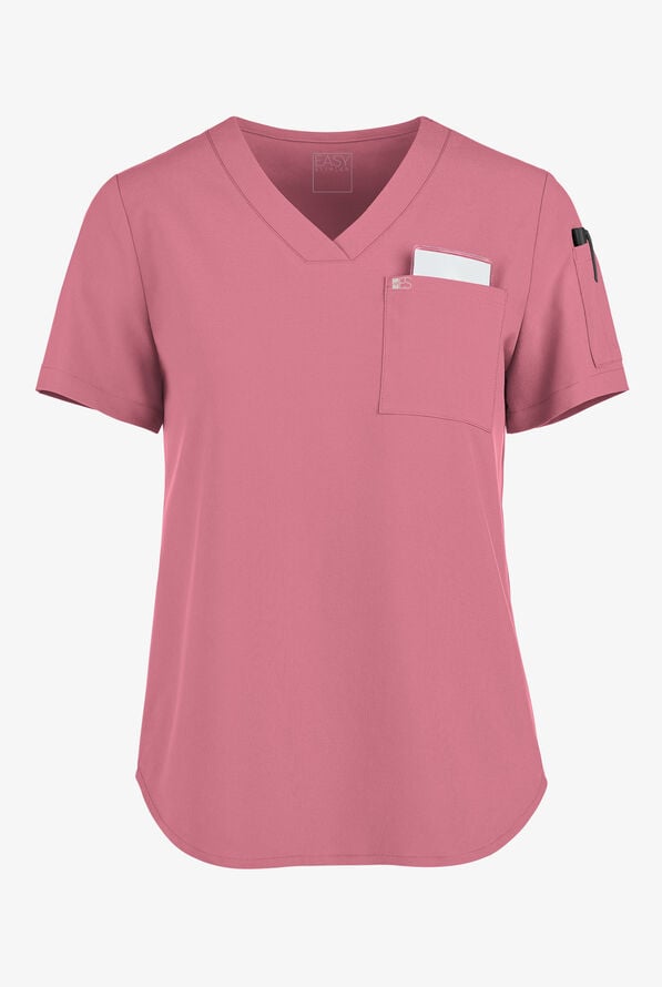 Easy STRETCH Chloe Women's 3-Pocket V-Neck Tuck-In Scrub Top - Dark Mulberry - 1