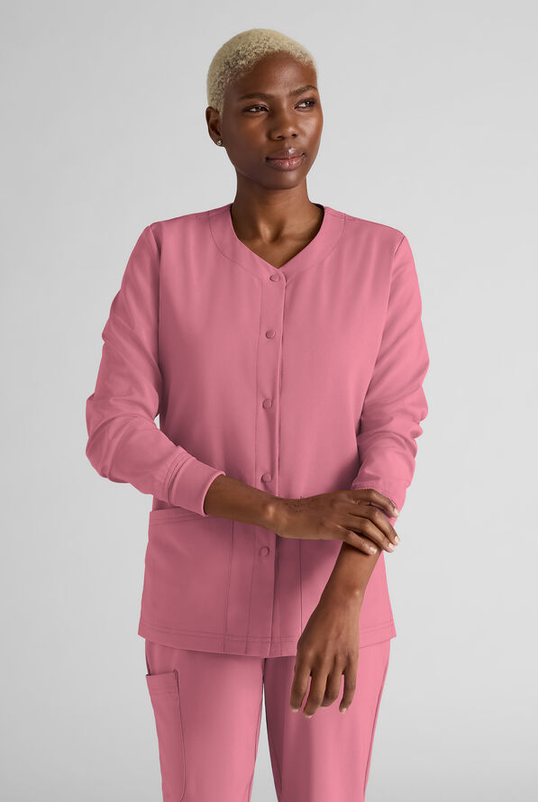 Easy STRETCH Rachel Women's 3-Pocket Snap Front Scrub Jacket - Tea Rose - 1