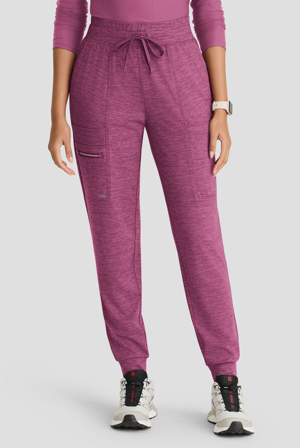 Barco One Performance Knit Pro Women's 5-Pocket STRETCH Cargo Jogger Scrub Pant - Dark Mauve Heather - 1