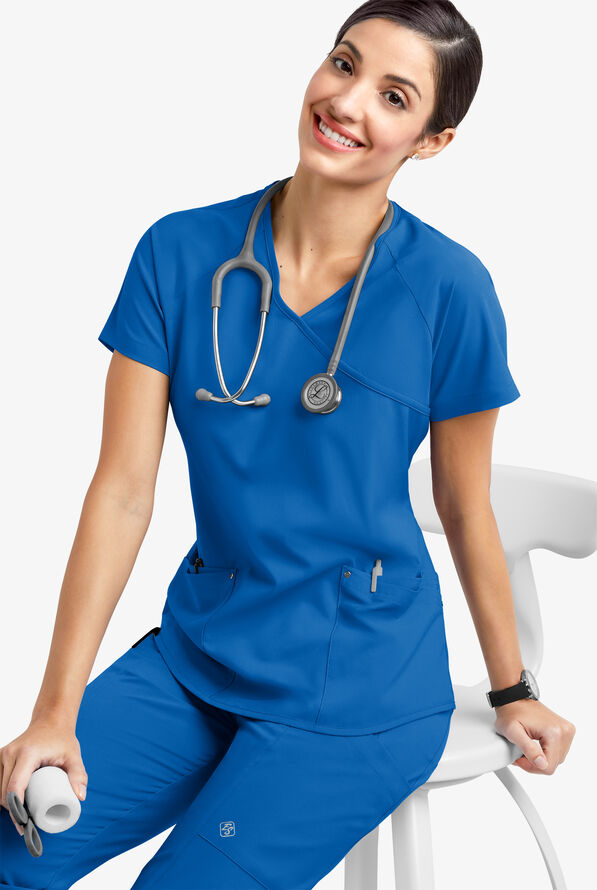 Blusa m&eacute;dica Easy STRETCH Cara con mangas ragl&aacute;n y 4 bolsillos para mujer - Royal - 6