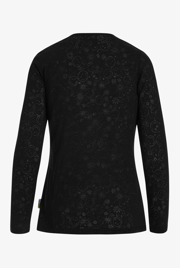 Camiseta médica koi Smiley World Burnout Black STRETCH con mangas largas para mujer - null - 2