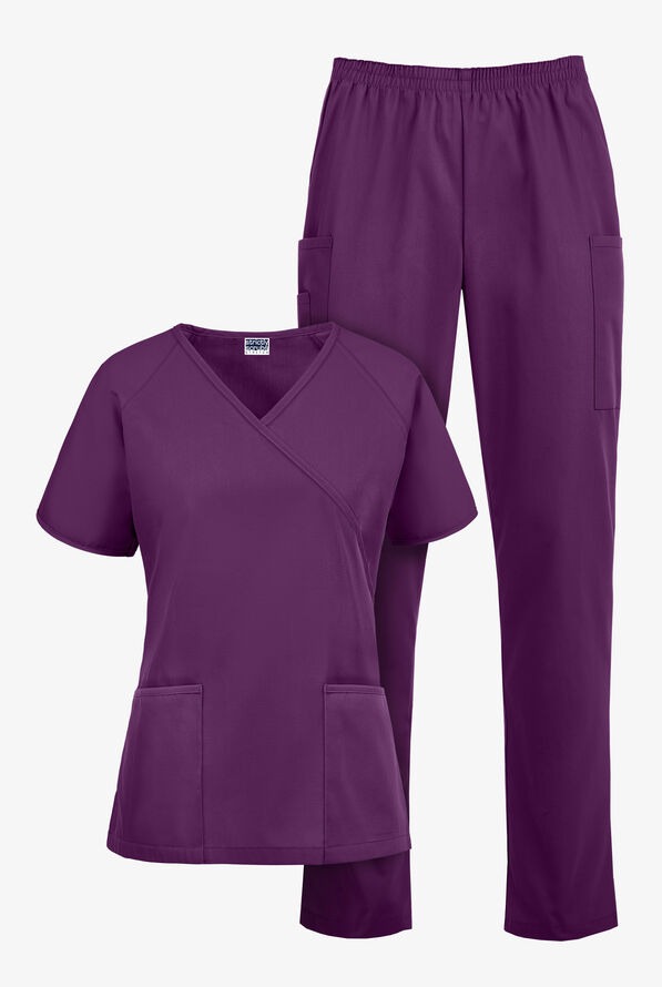 Strictly Scrubs Women's Classic Scrub Set - Petite - Eggplant - 1