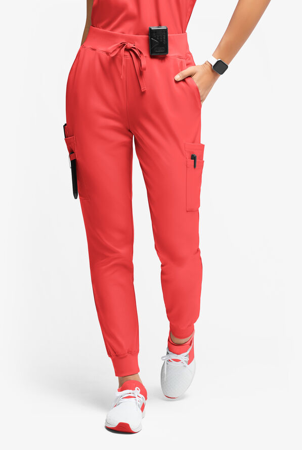 WhisperLite YARA Women's 10-Pocket Cargo Jogger Scrub Pants - Radiant Red - 1