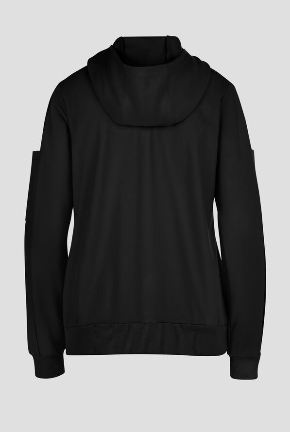 Wink Renew Knit Women's 4-Pocket STRETCH Front Zip Scrub Hoodie Jacket - Black - 4