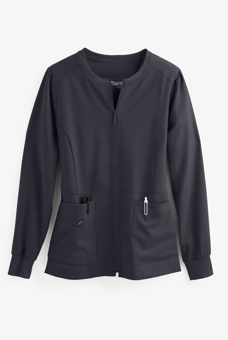 Grey's Anatomy by Barco Spandex STRETCH Millie Women's 3-Pocket Zip Front Warm Up Scrub Jacket
