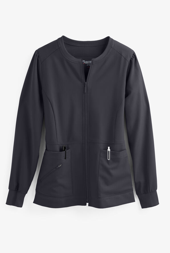 Chaqueta médica abrigada Grey's Anatomy Spandex Stretch Millie con cremallera y 3 bolsillos para mujer - Steel Gray - 1