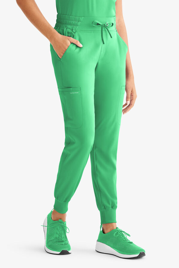 HH Works by Healing Hands Rhea Women's 6-Pocket STRETCH Cargo Jogger Scrub Pants - Surreal Green - 1