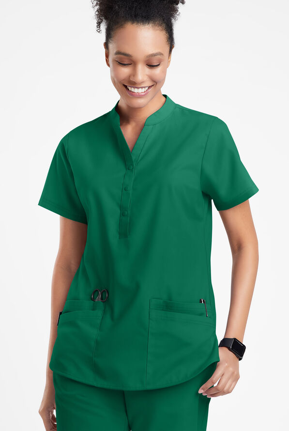 Strictly Scrubs Women's 6-Pocket Mandarin Collar Scrub Top - Hunter - 2