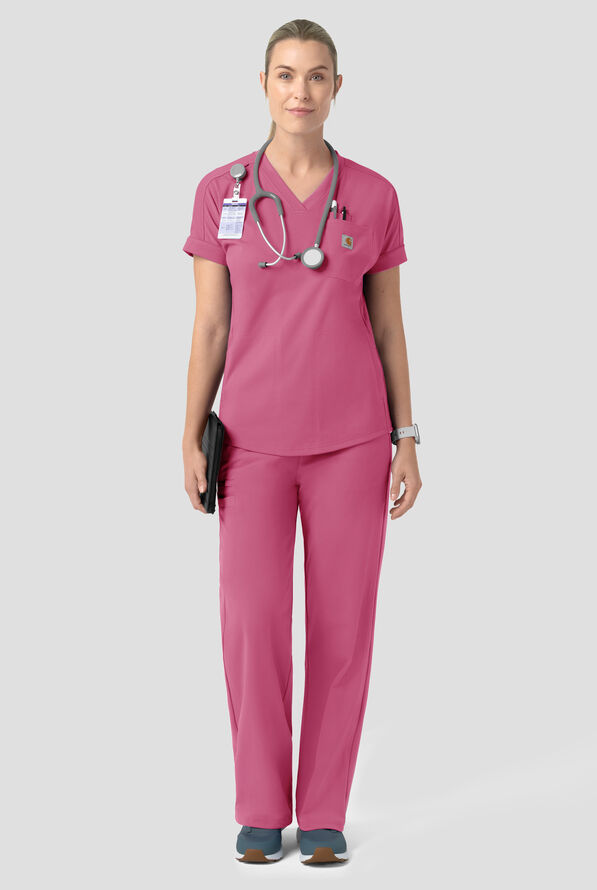 Carhartt Force&reg; Cross-Flex Knits Women's 5-Pocket STRETCH V-Neck Scrub Top - Electric Fuchsia - 3