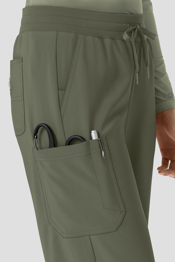 Pantal&oacute;n m&eacute;dico Carhartt Cross-Flex Force STRETCH de corte acampanado estilo cargo con cord&oacute;n convertible y 6 bolsillos para mujer - Olive - 3