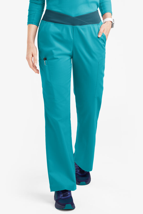 Butter-Soft Originals Women's 7-Pocket Mid Rise Crossover Waist Flared Leg Scrub Pants - Teal/Caribbean Blue - 1