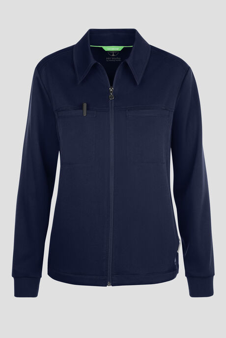 HH Works by Healing Hands Women's 7-Pocket STRETCH Shirt Collar Zip Front Scrub Jacket