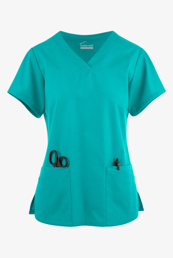 Butter-Soft Originals Women's 6-Pocket V-Neck Scrub Top - Bright Teal - 1