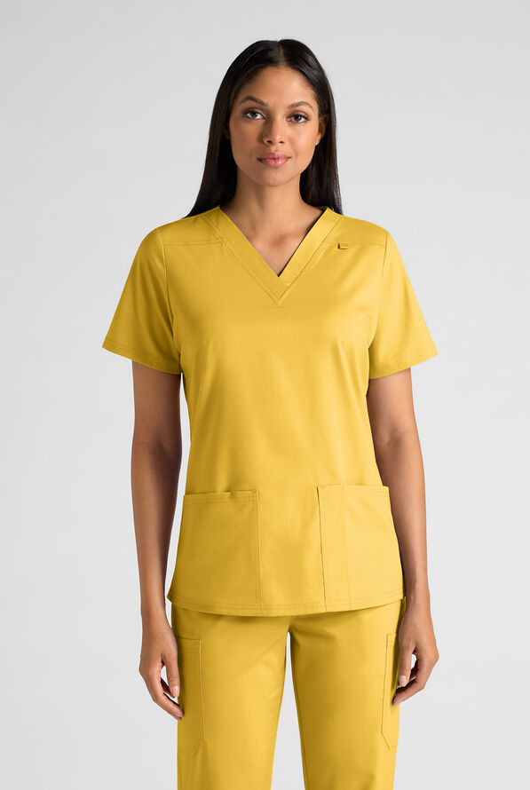 Butter-Soft STRETCH FLXTEK+ Women's 4-Pocket V-Neck Scrub Top - Warm Sun - 1