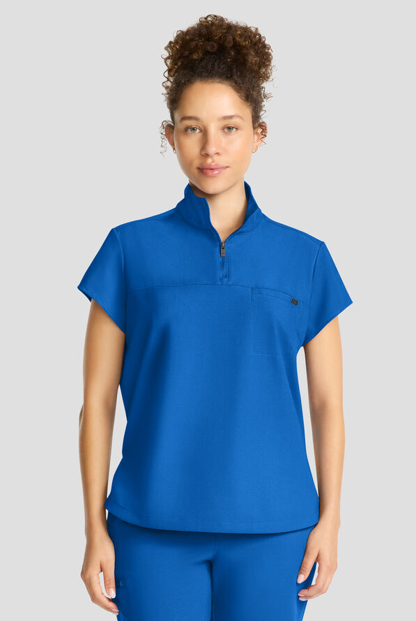 Healing Hands Quest Women's 1-Pocket STRETCH Tuck In Half Zip Collar Scrub Top - Royal - 2