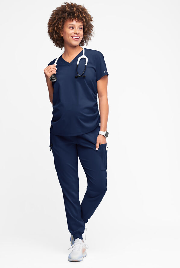 Easy STRETCH Tori Women's Cooling Knit Back Maternity Scrub Top - Navy - 5