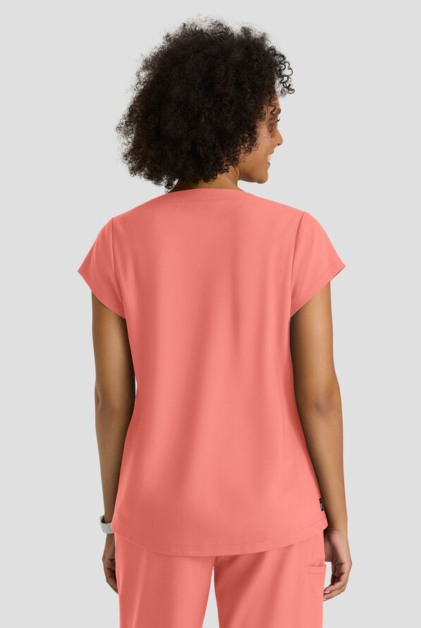 Grey's Anatomy by Barco Spandex STRETCH Marisol Women's 2-Pocket Cap Sleeve Cowl Neck Scrub Top - Bright Papaya - 3