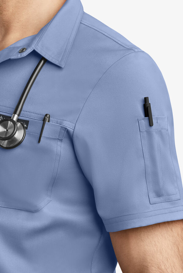 Advantage STRETCH Men's 3-Pocket Short Sleeve Polo with Back Air-Mesh Panels - Ceil Blue - 3