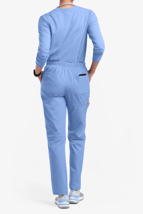 Butter-Soft Originals Women's 7-Pocket Mid Rise Straight Leg Cargo Scrub Pants - Tall - Ceil Blue - 3