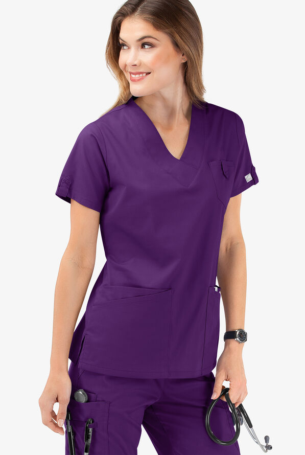 Butter-Soft STRETCH Women's 6-Pocket V-Neck Scrub Top - Eggplant - 6