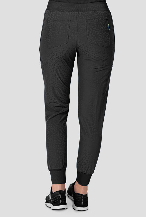 Zavate Ava Therese Cheetah Jacquard Sheba Women’s 6-Pocket STRETCH Cargo Jogger Scrub Pant - Petite - Black - 3