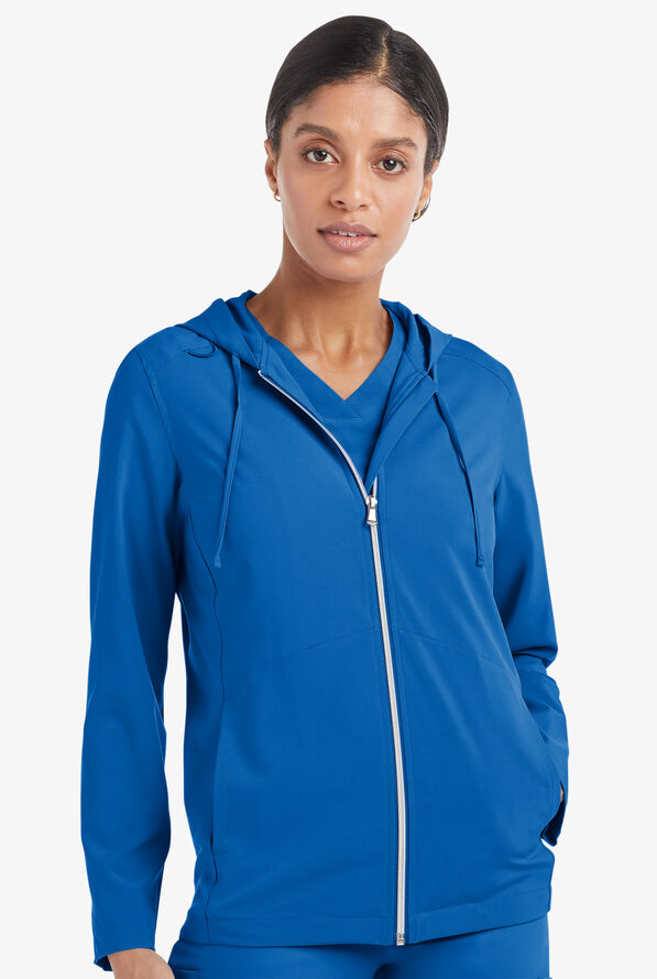 Tafford Active Selena Women's 5-Pocket Long Sleeve Zip-Front Scrub Hoodie - Royal - 2