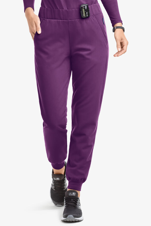 MOVEMENT by Butter-Soft Vega Women's 5-Pocket Flat Front Jogger STRETCH Scrub Pants - Tall - Eggplant - 1
