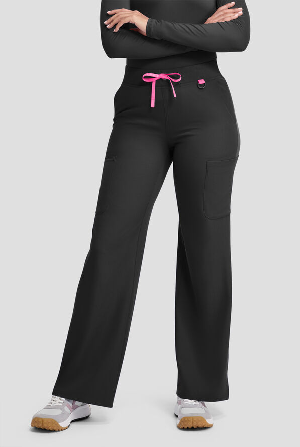 Med Couture Amp Women's 5-Pocket STRETCH High-Rise Wide Leg Cargo Scrub Pant - Black - 1