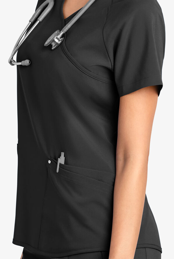Blusa m&eacute;dica Easy STRETCH Cara con mangas ragl&aacute;n y 4 bolsillos para mujer - Onyx Black - 5