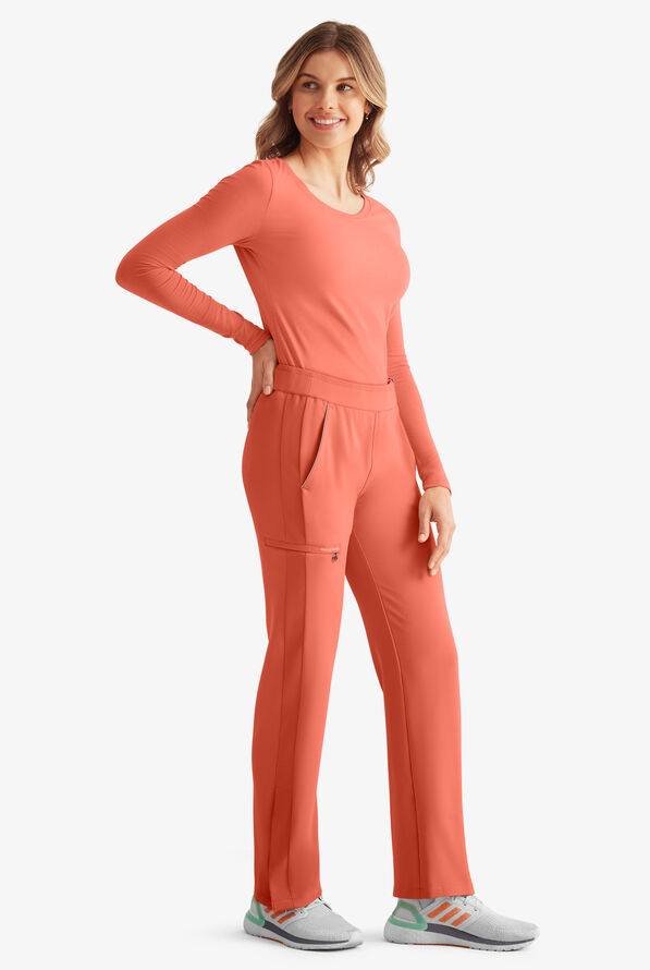360 by Healing Hands Nova Women's 5-Pocket STRETCH Snap Bottom Scrub Pants - Burnt Coral - 2
