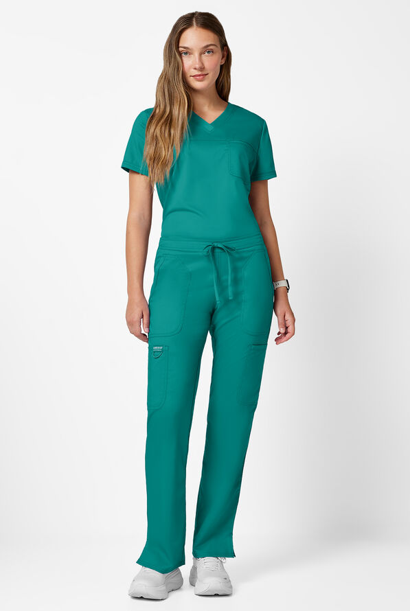 Cherokee Workwear Revolution Women's 5-Pocket STRETCH Drawstring Cargo Scrub Pants - Teal - 3