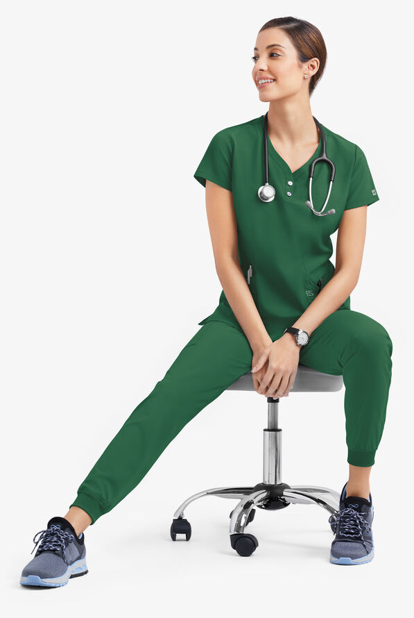 Easy STRETCH Demi Women's 4-Pocket Henley Scrub Top - Hunter - 6