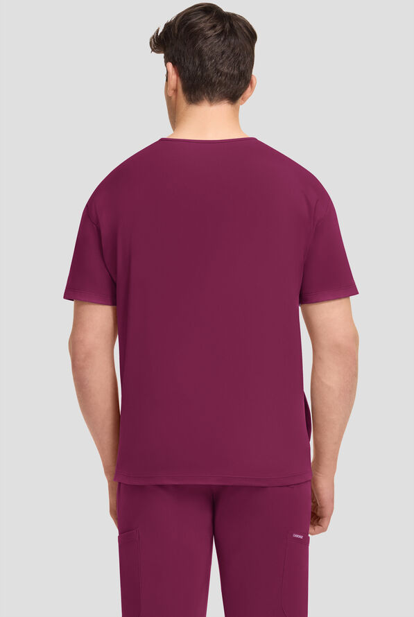 Cherokee Achieve Men's 3-Pocket STRETCH Relaxed V-Neck Knit Scrub Top - Wine - 2