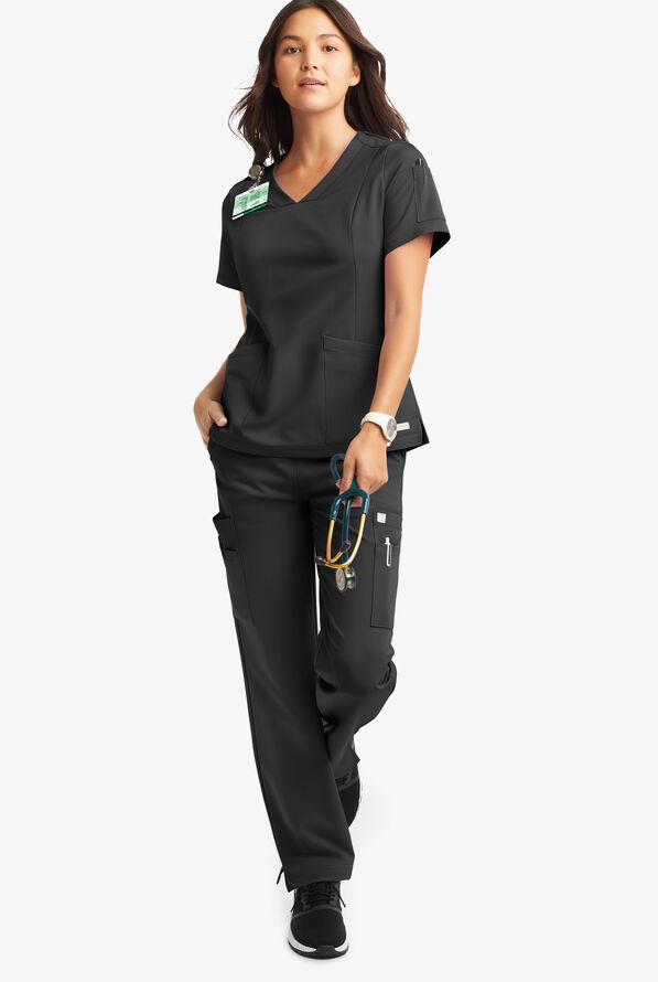 Butter-Soft Women's 6-Pocket V-Neck Scrub Top **Slightly IRREGULAR** - Black - 1
