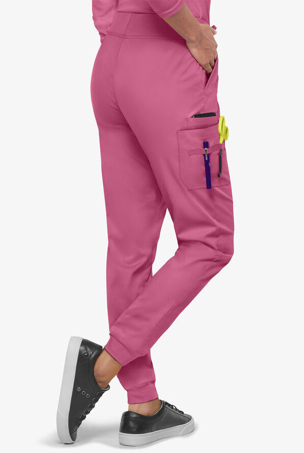 Pantal&oacute;n m&eacute;dico Butter-Soft STRETCH estilo cargo jogger con 5 bolsillos para mujer - Berry Haze - 4