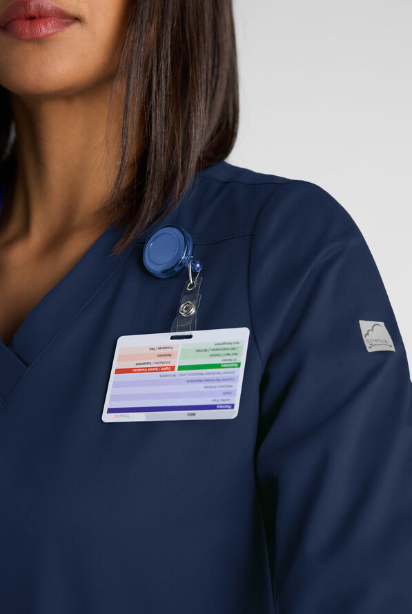 Butter-Soft STRETCH Women's 5-Pocket 3/4" Sleeve V-Neck Scrub Top - Navy - 4